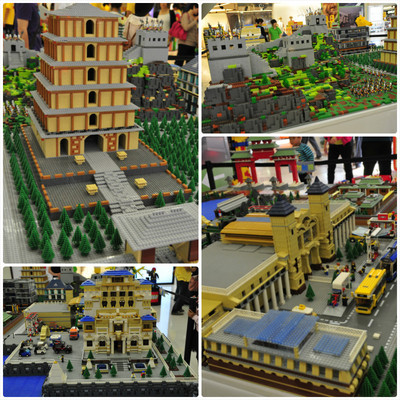 樂(lè)高積木拼成的大連自然博物館等大連地標(biāo)模型，吸引了路人紛紛駐足欣賞。