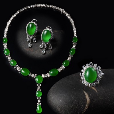 承翰寶石 - 《正陽色冰種翡翠》透亮色滿、展現(xiàn)高貴氣度的翡翠項鏈及戒指