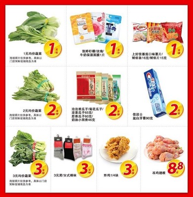 沃爾瑪及好又多門店推出 “1元、2元、3元、5元、8.8元、9.9元”等價(jià)位的400個(gè) “均一價(jià)” 特惠商品